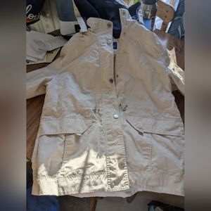 Mackintosh New England Jacket Beige/Navy Coat Womens Size PL Removable Hood